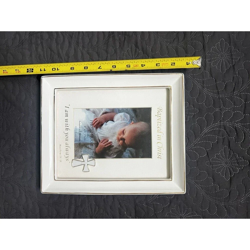 Baptized In Christ, Roman Inc. 2002 Cream & Gold Ceramic Picture Frame Deco READ